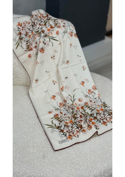Ipekevi Desenli Pamuk Eşarp Krem
