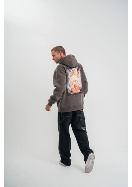 Üç Iplik Kapşonlu Dijital Patchli Sweatshirt - Füme fiyatları