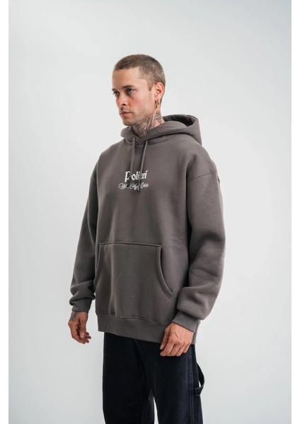 Üç Iplik Kapşonlu Dijital Patchli Sweatshirt - Füme