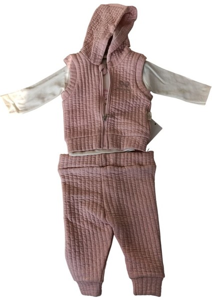 2517 Kız Bebek Kelebek Desenli Yelekli 3'lü Takım