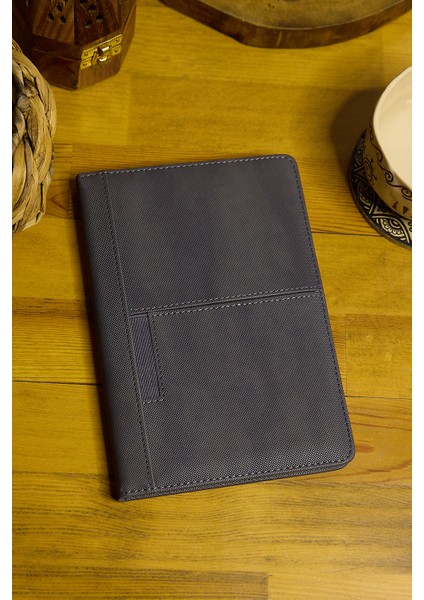 Kişiye Özel Füme Vegan Deri Telefon Cepli Dikişili Düz 224 Sayfa Çizgili Not Defteri