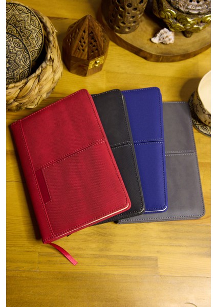 Kişiye Özel Füme Vegan Deri Telefon Cepli Dikişili Düz 224 Sayfa Çizgili Not Defteri modelleri