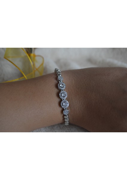 Çelik Zirkon Taşlı Kalın Bileklik modelleri