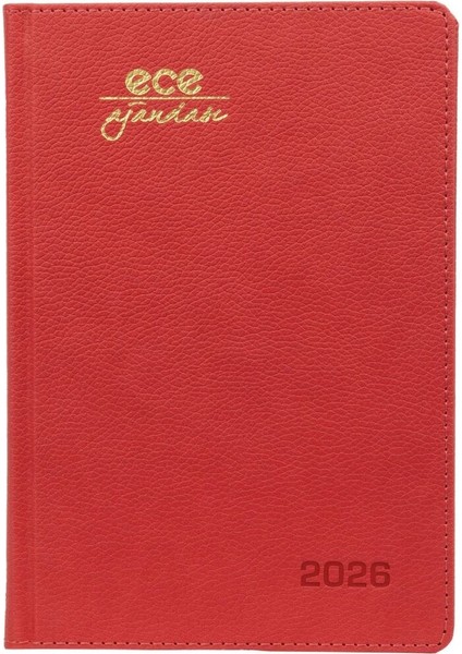 Ajandası Kemer 2026 Kırmızı - Günlük Çizgili Sert Kapak 14X20