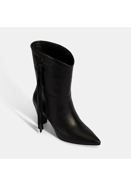 Kadın Siyah Püskül Detaylı Topuklu Deri Bot indirimleri