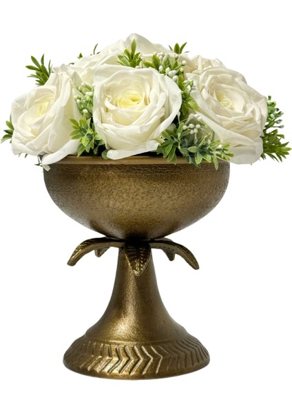 Yaprak Saksılı Islak Beyaz Gül Aranjman