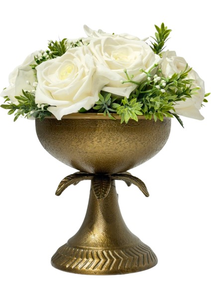 Yaprak Saksılı Islak Beyaz Gül Aranjman modelleri