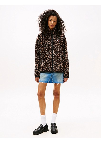 Tjw Tam Fermuarlı Armalı Kürk Dokulu Kadın Kahverengi Sweatshirt DW0DW215960HD fiyatları