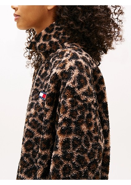 Tjw Tam Fermuarlı Armalı Kürk Dokulu Kadın Kahverengi Sweatshirt DW0DW215960HD fırsatları