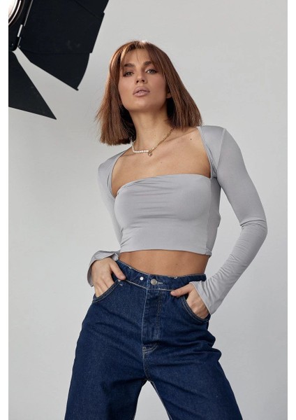 Kara Yaka Uzun Kollu Crop - Taş -Vlmr fiyatları