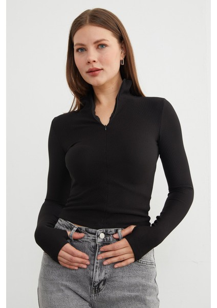 Fitilli Fermuarlı Dik Yaka Bluz modelleri