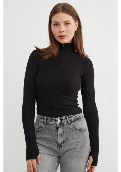 Fitilli Fermuarlı Dik Yaka Bluz indirimleri
