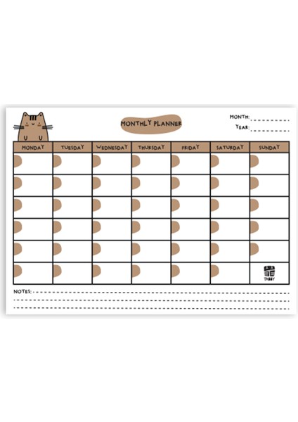 Sevimli Kedi Aylık Planlayıcı 12 Adet Kahverengi - Ingilizce