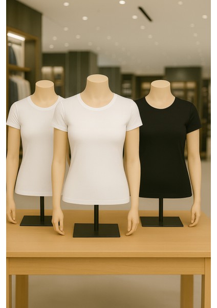 Kadın Giyim 3'lü Sıfır Yaka Pamuklu & Elastan T-Shirt LL.IL.2260.011