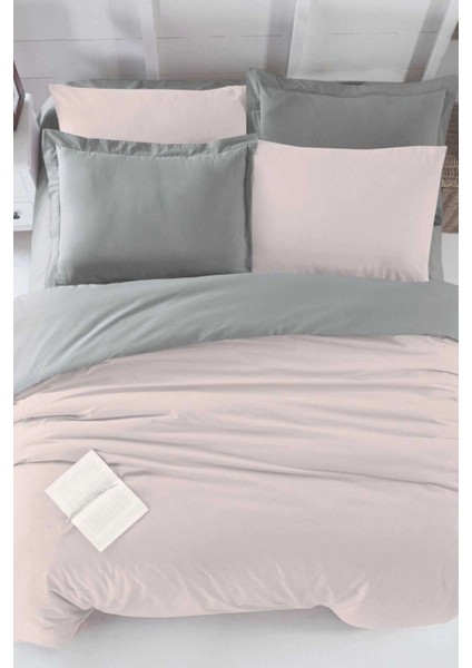 Çift Kişilik Lastikli Çarşaflı Nevresim Takımı Pamuklu Four Season Pudra Gri