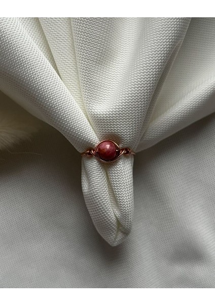 Çilek Kuvars Taşı Ayarlanabilir Bakır Renk Tel Yüzük