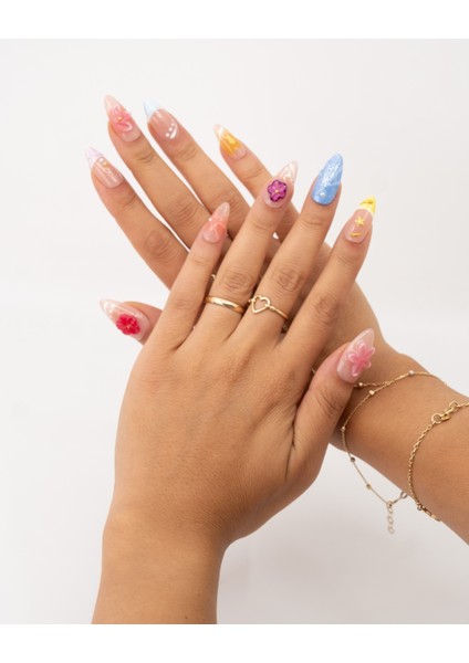 10'lu Renkli Uzun Badem TT1396 Tekrar Kullanılabilir El Yapımı Protez Takma Tırnak - Renkli-XS fiyatları