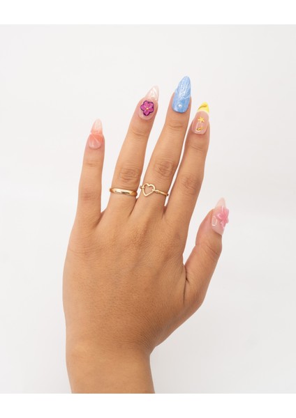 10'lu Renkli Uzun Badem TT1396 Tekrar Kullanılabilir El Yapımı Protez Takma Tırnak - Renkli-XS modelleri