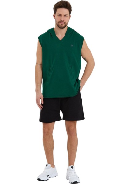 Erkek T-Shirt Sıfır Kol Kapşonlu Spor Sweatshirt