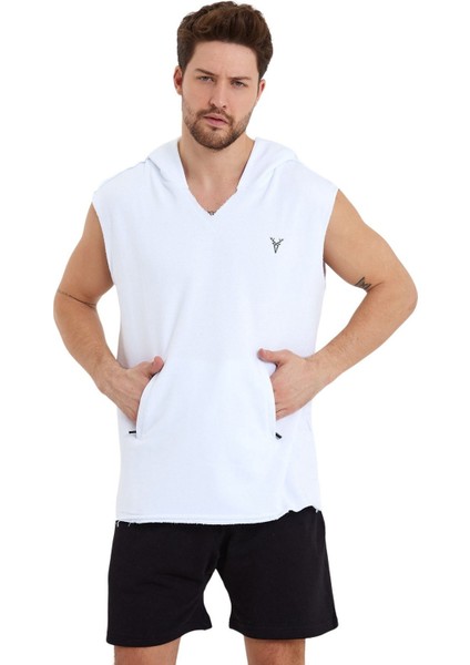 Erkek T-Shirt Sıfır Kol Kapşonlu Spor Sweatshirt