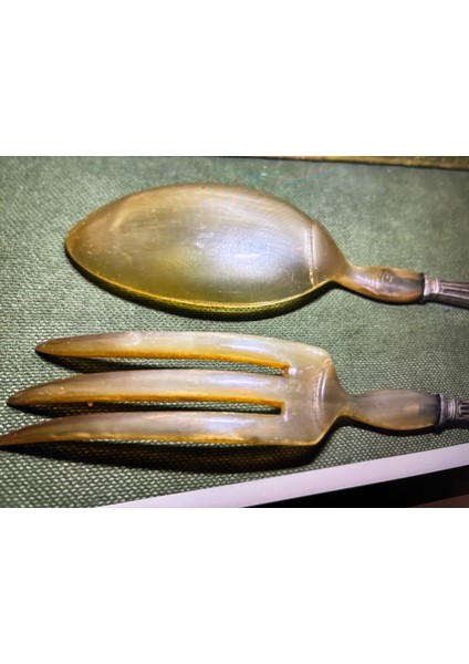 Fransız Servis Seti Çatal ve Kaşık Boynuzdan ve Gümüş Kaplama 28 cm Boylarında