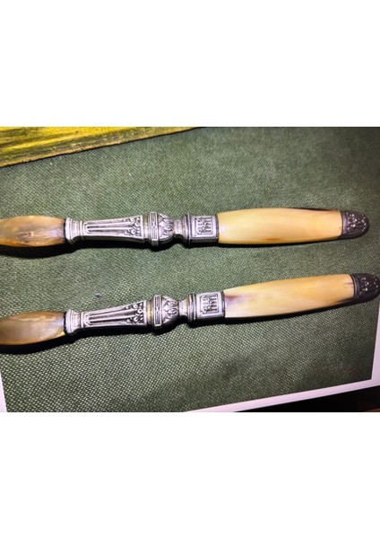 Fransız Servis Seti Çatal ve Kaşık Boynuzdan ve Gümüş Kaplama 28 cm Boylarında fiyatları