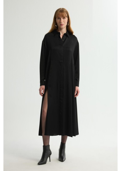 Yırtmaç Detaylı Elbise Siyah 124L9663000