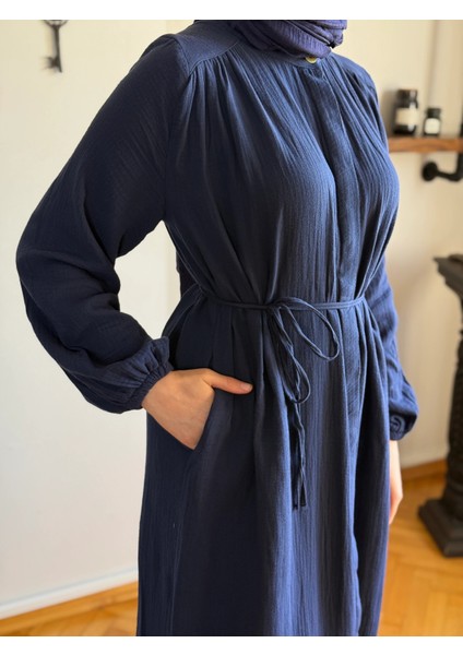 Tam Boy Düğmeli Müslin Ferace 5102