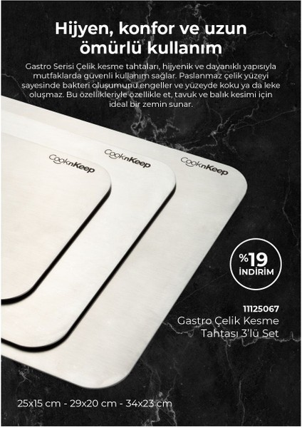 Gastro Çelik Kesme Tahtası 3lü Set