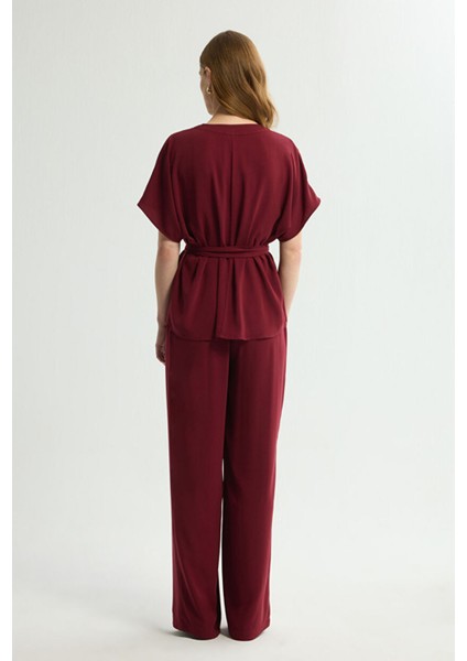 Bağlamalı V Yaka Gömlek Bordo 130L9402001 indirimleri