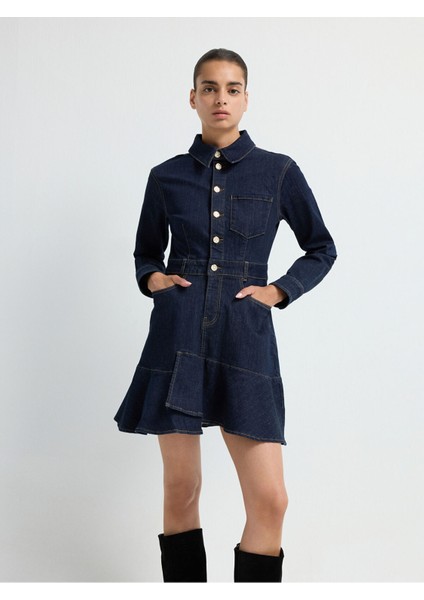 Cepli Pileli Denim Elbise Lacivert 12445837000