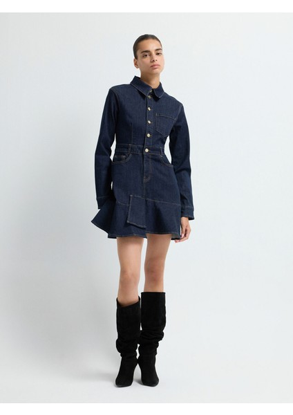 Cepli Pileli Denim Elbise Lacivert 12445837000 modelleri