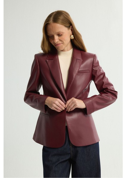 Deri Blazer Ceket Bordo 119L9211001 indirimleri