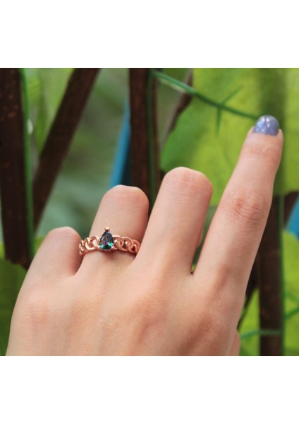 Mistik Topaz Damla Taşlı Zincir Yüzük