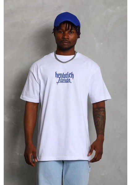 Unisex Oversize Baskılı Bisiklet Yaka T-Shirt - Beyaz fırsatları