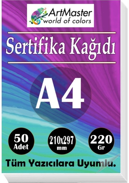 A4 Sertifika Kağıdı 50 Adet Gramajlı Fotokopi Kağıdı 220 gr Tüm Yazıcılara Uyumlu 21X29.7 cm Kalın Baskı Kağıdı Kalın