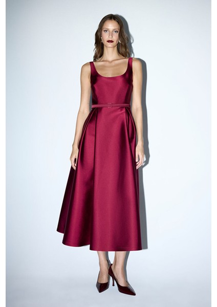 Kolsuz Midi Boy Elbise Bordo 12443243003