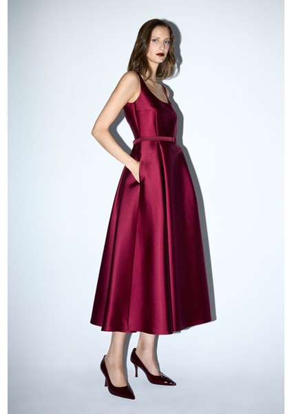 Kolsuz Midi Boy Elbise Bordo 12443243003 fırsatları