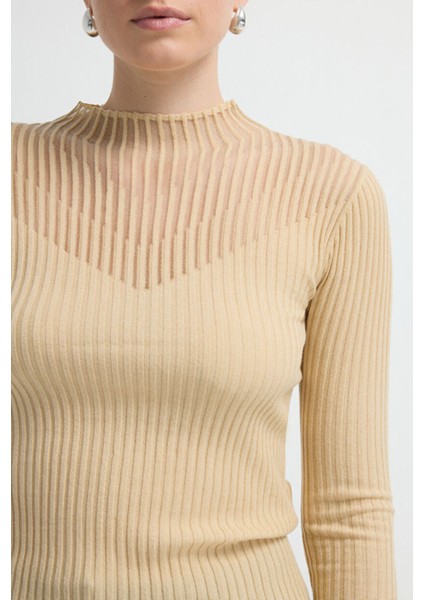 Şeffaf Örgülü Triko Kazak Bej 13945302000 fiyatları