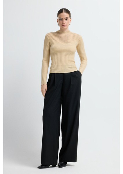 Şeffaf Örgülü Triko Kazak Bej 13945302000 modelleri