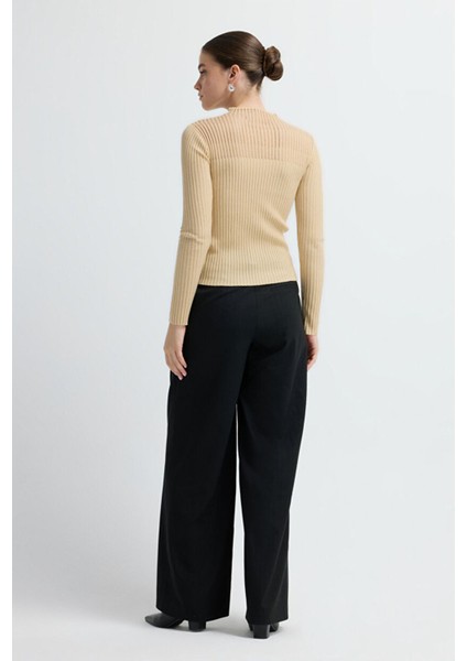 Şeffaf Örgülü Triko Kazak Bej 13945302000 indirimleri