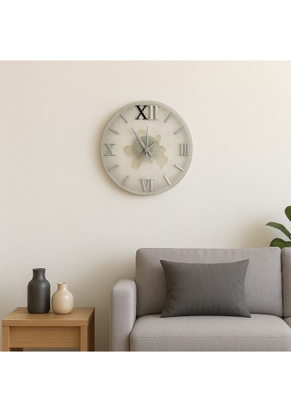 | El Yapımı Epoksi Duvar Saati 35 cm | Parlak Simli & Şeffaf Reçine | Lüks Modern Dekoratif Tasarım | Modern Ev Dekoru | Ev & Ofis Dekoru