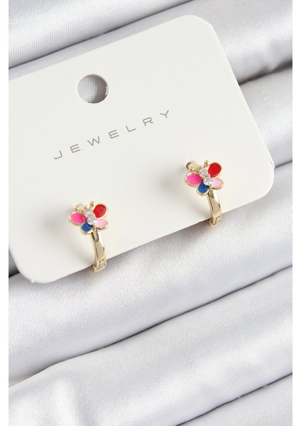 Pirinç Zirkon Taşlı Kelebek Model Gold Renk Çocuk Küpe - TJ-BKP10908