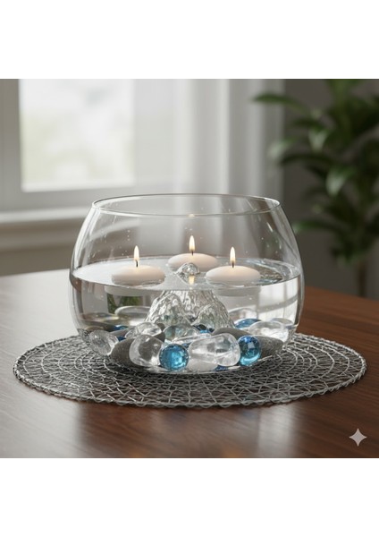 Büyük Boy Cam Fanus Teraryum Balık ve Çiçek Dekoru 24X18