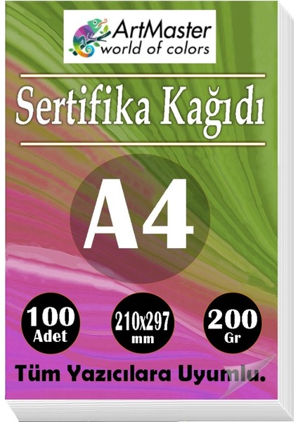 A4 Sertifika Kağıdı 100 Adet Gramajlı Fotokopi Kağıdı 200 gr Tüm Yazıcılara Uyumlu 21X29.7 cm Kalın Baskı Kağıdı Kalın