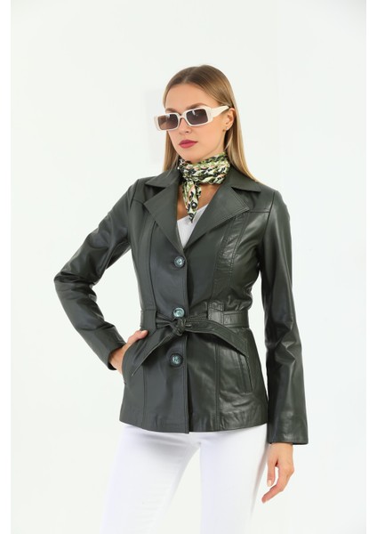 Kadın Kuşak Detaylı Hakiki Deri Ceket fiyatları