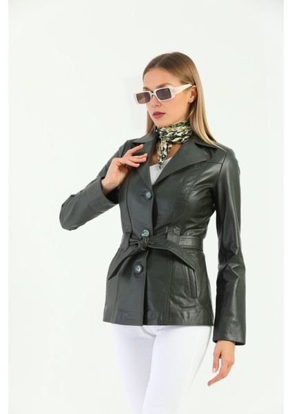 Kadın Kuşak Detaylı Hakiki Deri Ceket modelleri