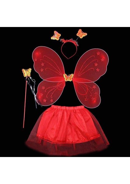 Kırmızı Kelebek Kostümü - Kırmızı Kelebek Kostüm Aksesuar Seti 4 Parça (5332)