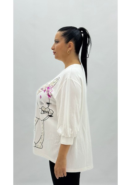 Büyük Beden Viskon Taşlı Inci Detaylı Kapri Kol Oversize Kadın Bluz modelleri