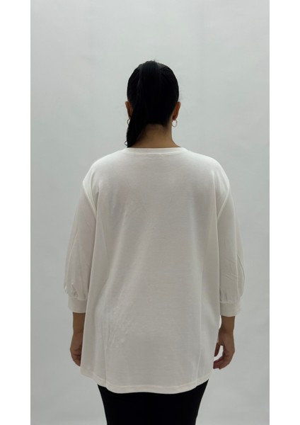 Büyük Beden Viskon Taşlı Inci Detaylı Kapri Kol Oversize Kadın Bluz fırsatları